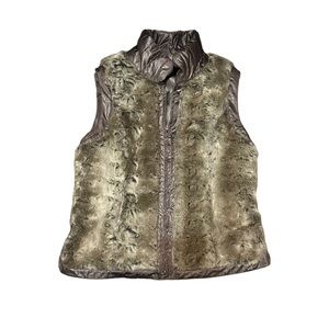 600 West Womens Size Small Faux Fur Vest white/gray/brown